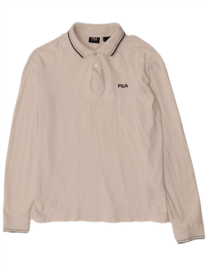 Fila Herren-Langarm-Poloshirt, groß, weiße Baumwolle