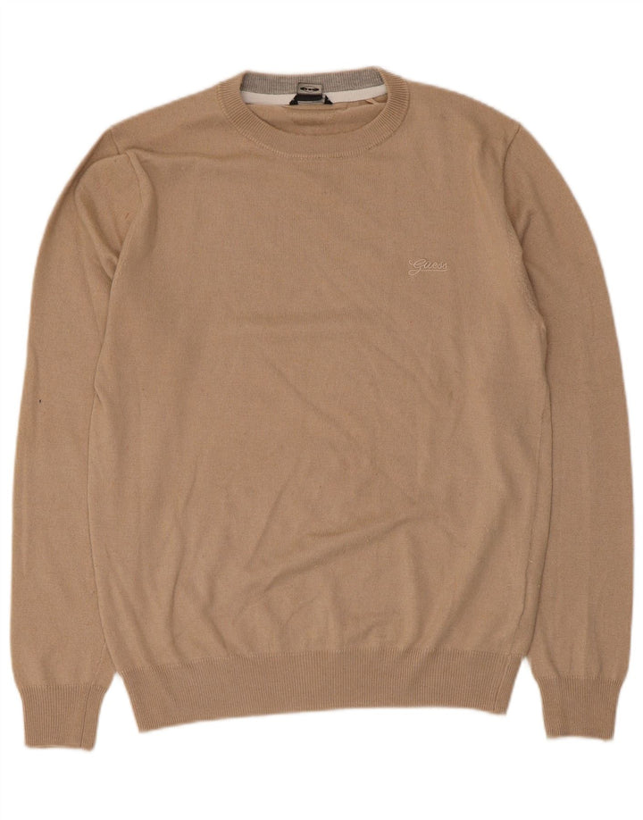 Guess Herren-Pullover mit Rundhalsausschnitt, mittelbeigefarbenes Polyamid