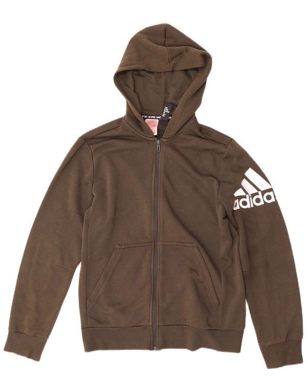 Adidas Jungen Kapuzenpullover mit grafischem Reißverschluss, 13–14 Jahre, Khaki, Baumwolle