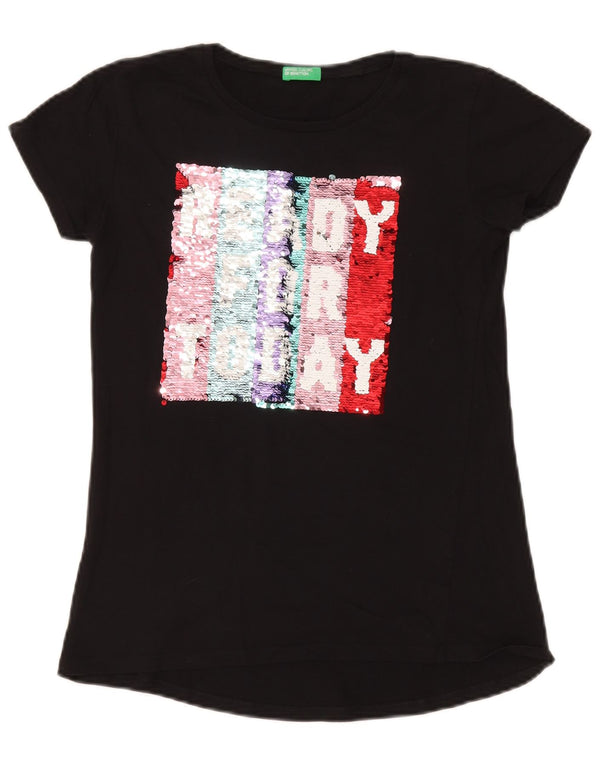 Benetton Womens Graphic T-Shirt Top UK 10 Small Schwarz