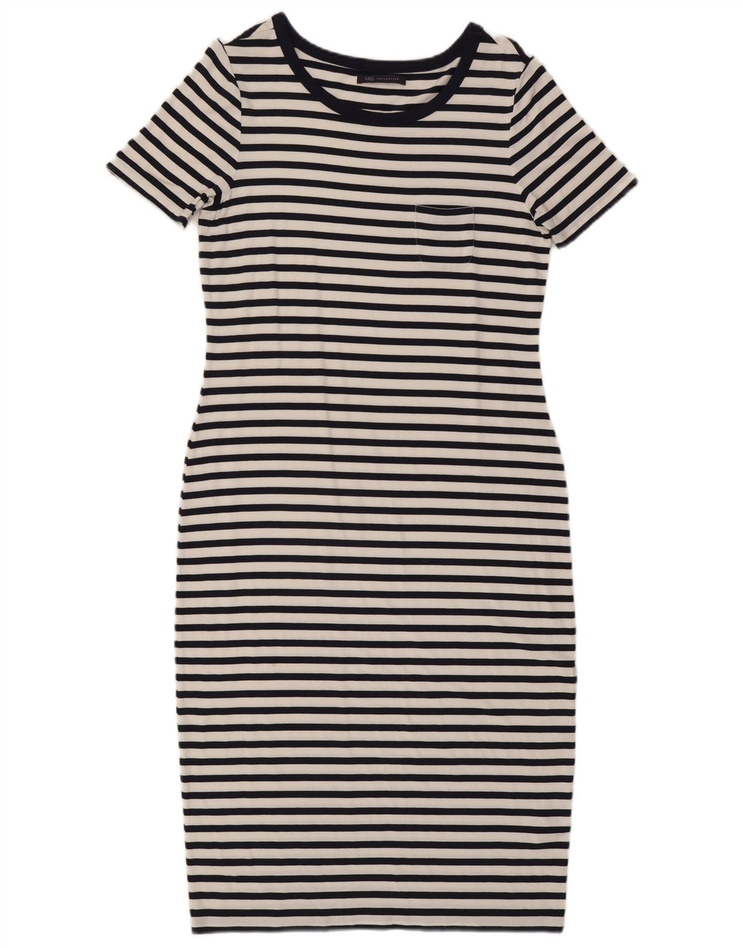 Marks & Spencer Damen Etuikleid UK 12 Mittelmarineblau gestreifte Viskose