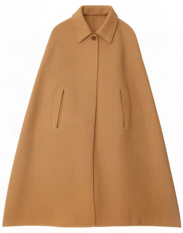 Vintage Damen Cape Mantel UK 20 2XL Beige Herringbone