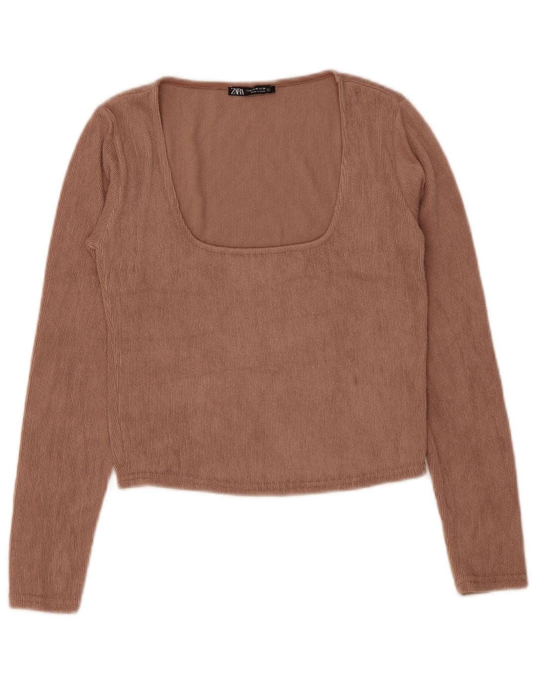 Zara Damen Crop Top Langarm UK 12 Mittelbraun Polyester