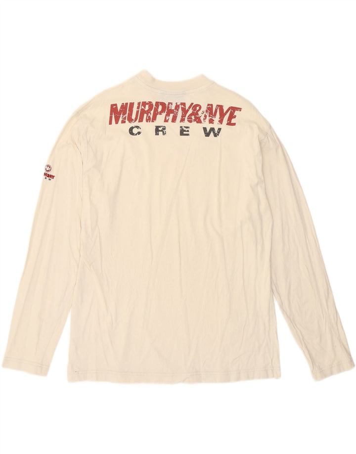 Murphy & Nye Herren-Oberteil mit Grafik, langärmlig, Größe S, weiße Baumwolle