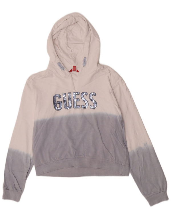 Guess Graphic Crop Hoodie-Pullover für Mädchen, 15–16 Jahre, weiße Colourblock-Baumwolle