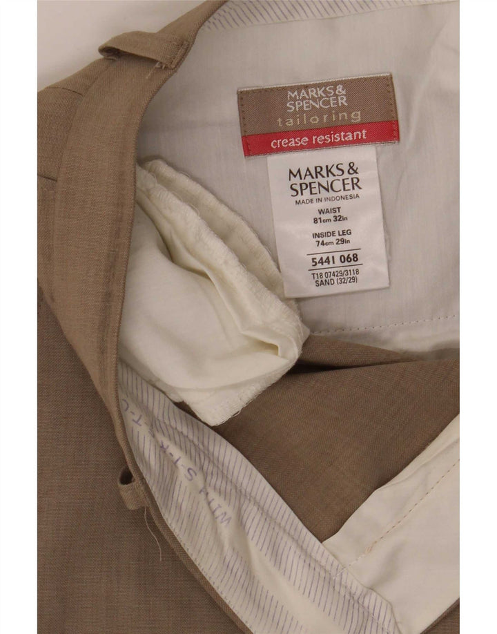 Marks & Spencer Mens Straight Suit Trousers W32 L29 Beige Polyester