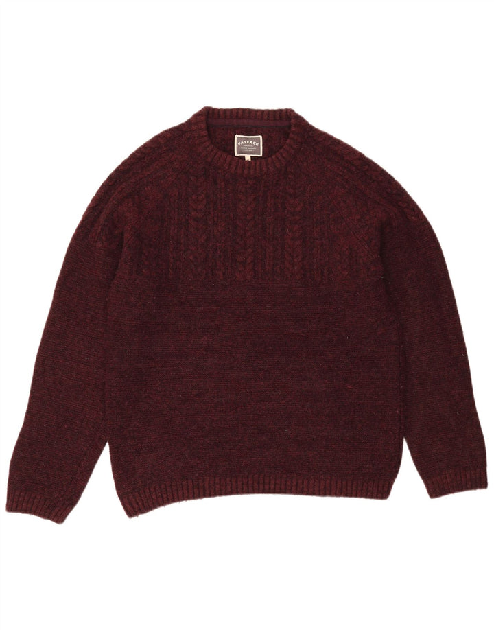 Fat Face Herren-Pullover mit Rundhalsausschnitt, mittlerer burgunderroter Wolle