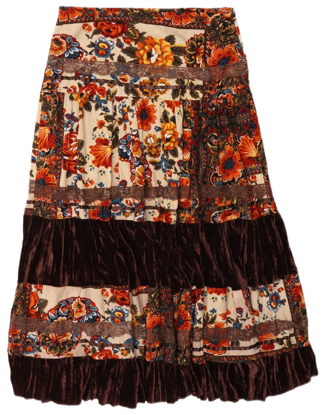 Vintage Damen Stufenrock W32 Großes Mehrfarbiges Blumenmuster