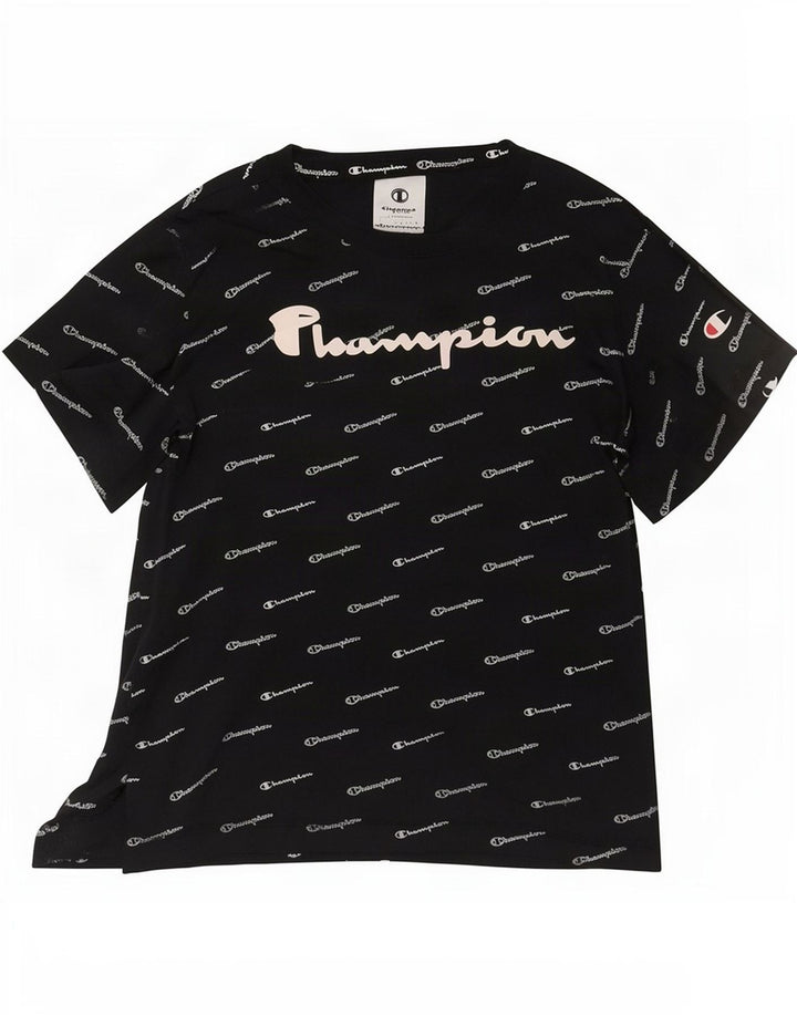 Champion Damen Grafik-T-Shirt-Oberteil UK 12 Medium Schwarz