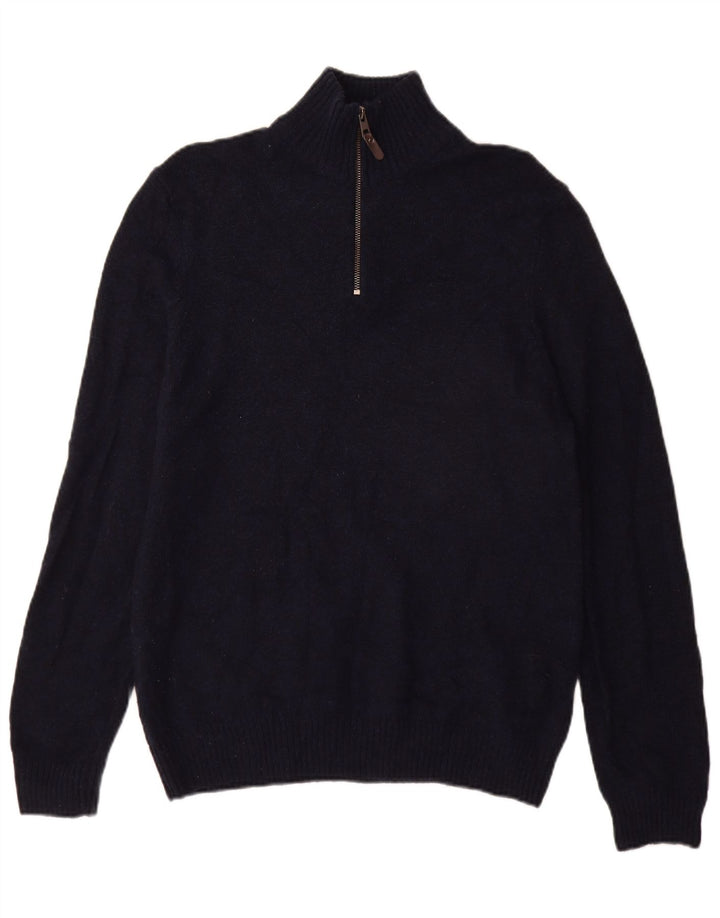 Marks & Spencer Herren-Pullover mit Reißverschluss am Hals, mittelgroße marineblaue Lammwolle