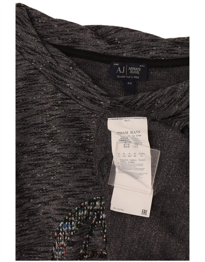 Armani Jeans Damen Graphic Top Langarm IT 42 Mittelgrau meliert