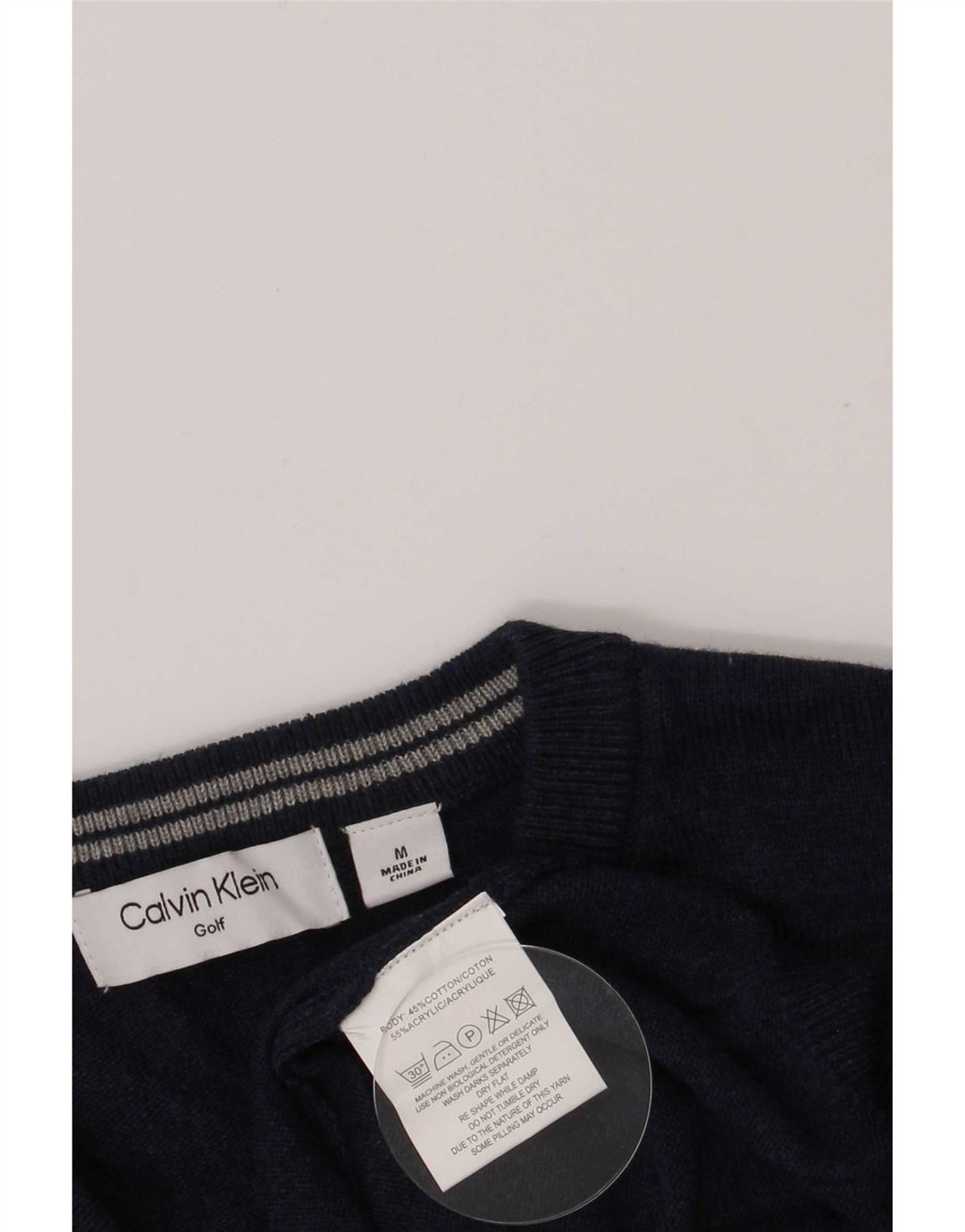 Calvin Klein Herren Golf-Pullover mit V-Ausschnitt aus mittelblauer Baumwolle
