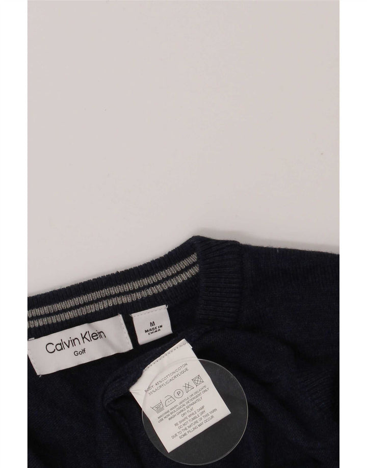Calvin Klein Herren Golf-Pullover mit V-Ausschnitt aus mittelblauer Baumwolle