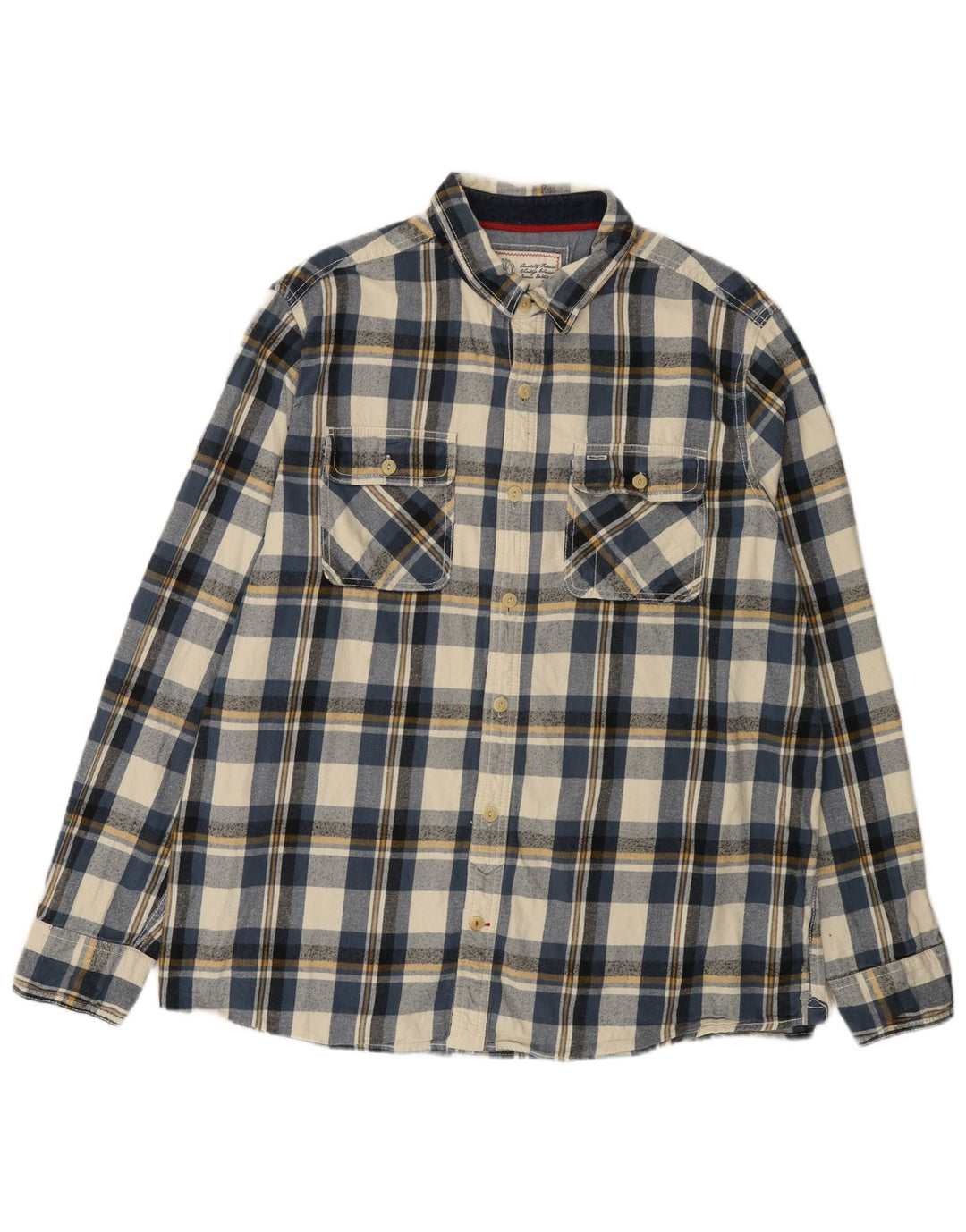 Fat Face Herren-Flanellhemd 2XL, blau kariert, Baumwolle