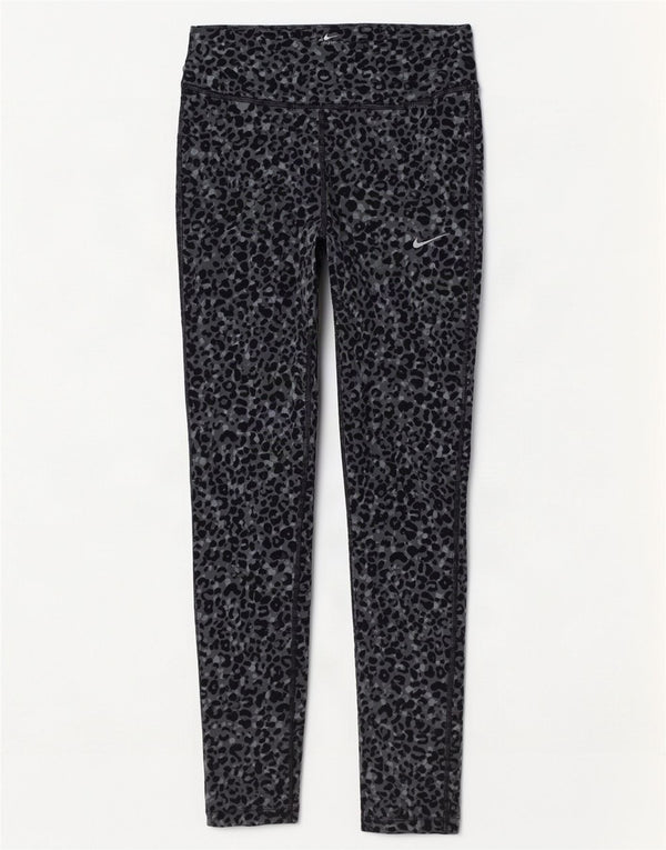 Nike Damen Dri Fit Leggings UK 8 Kleines graues Polyester mit Tiermuster
