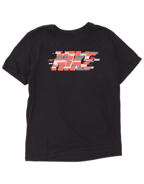 Nike Herren-T-Shirt mit sportlichem Schnitt und Grafik, Größe L, aus schwarzer Baumwolle