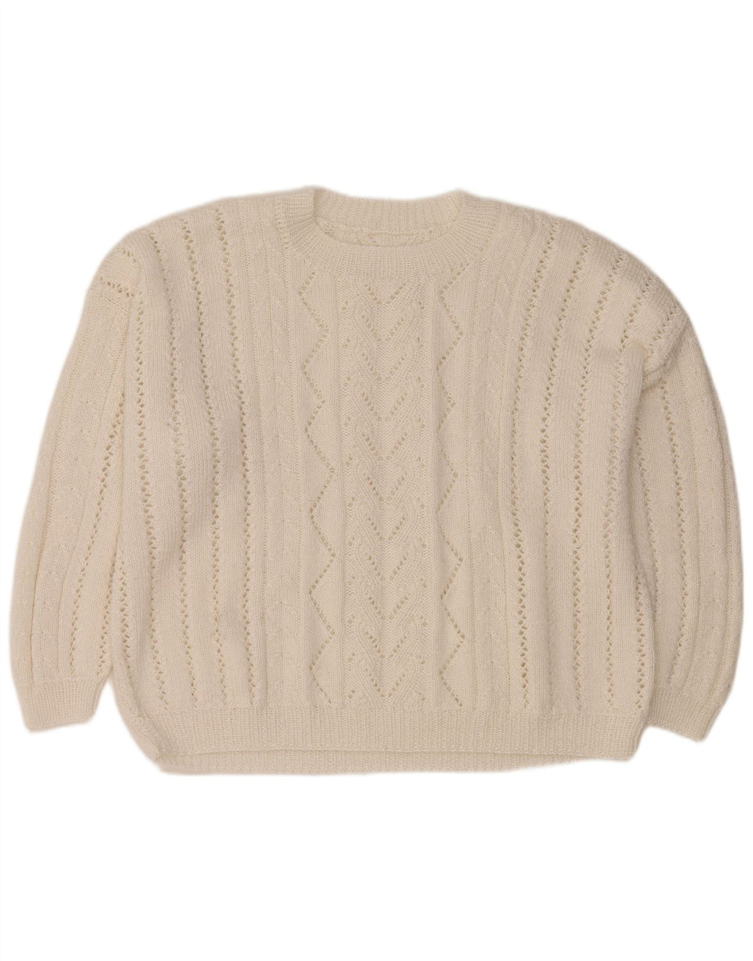 Vintage Damen Übergroßer Pullover mit Rundhalsausschnitt UK 18 XL Weiß