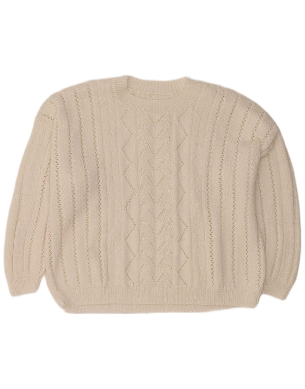 Vintage Damen Übergroßer Pullover mit Rundhalsausschnitt UK 18 XL Weiß