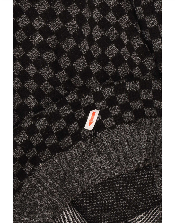 Vintage Herren-Pullover mit U-Boot-Ausschnitt, mittelgrau, geometrisches Acryl