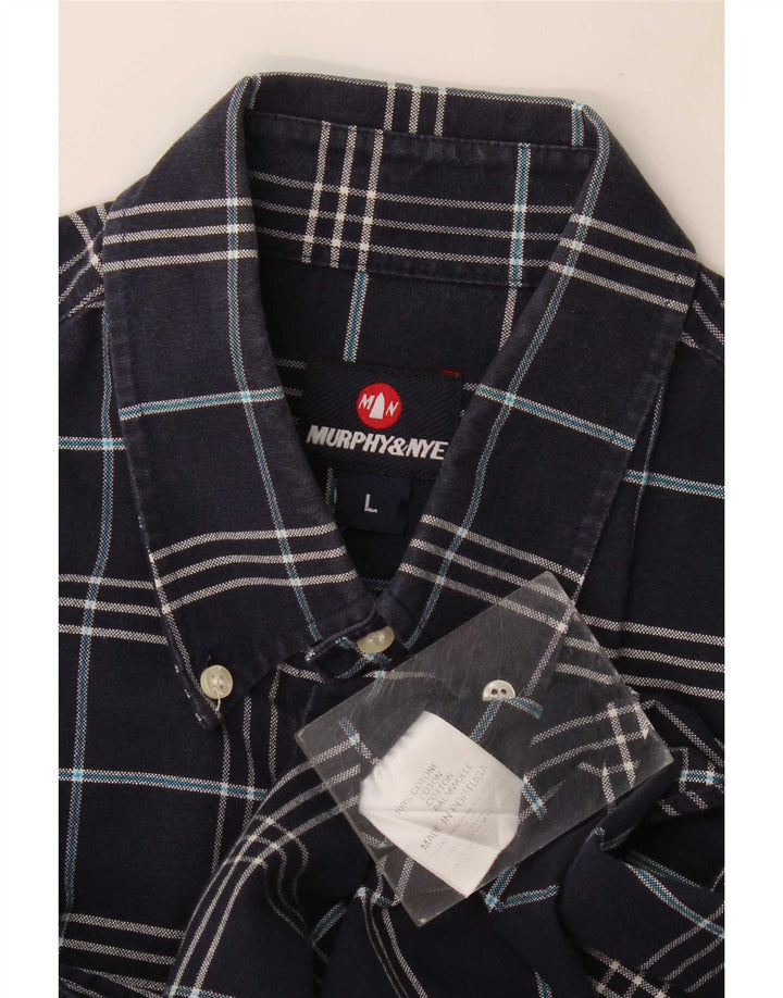 Murphy & Nye Herren-Flanellhemd, groß, marineblau, kariert, Baumwolle