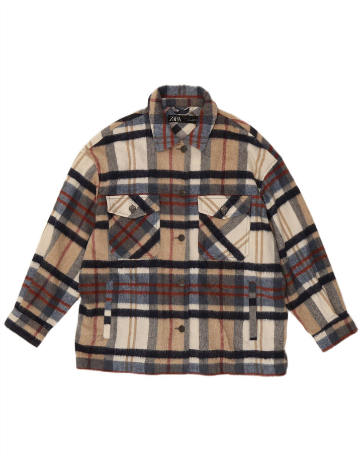ZARA Damen Overshirt Flanellhemd UK 16 Großes mehrfarbiges Karomuster