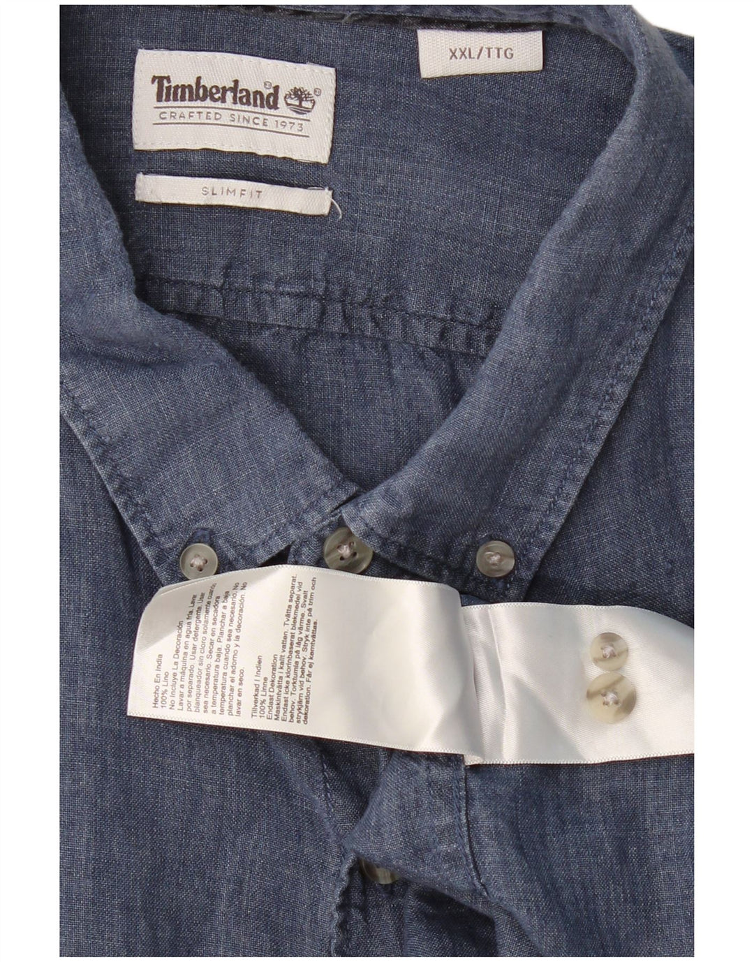 TIMBERLAND Herren Slim Fit Hemd 2XL Marineblaues Leinen