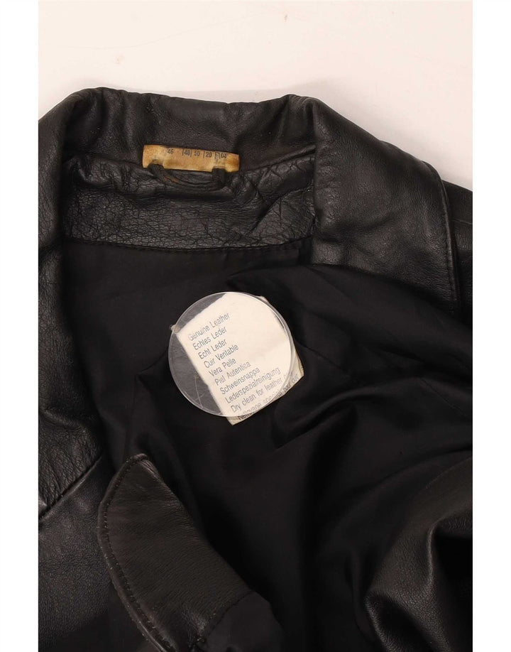 Vintage Damen 3 Knopf Leder Blazer Jacke UK 20 2XL Schwarzes Leder