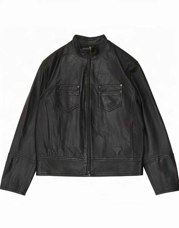 Vintage Damen Lederjacke IT 52 2XL Schwarz