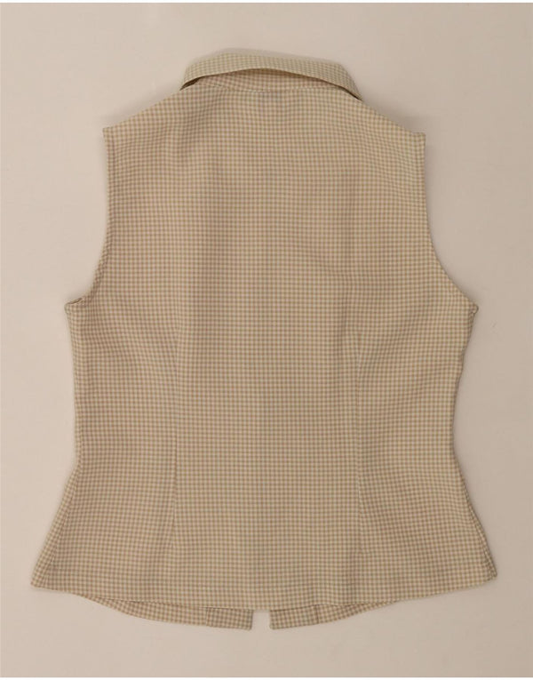Redok Damen ärmellose Hemdbluse UK 12 Medium Beige Gingham Polyester