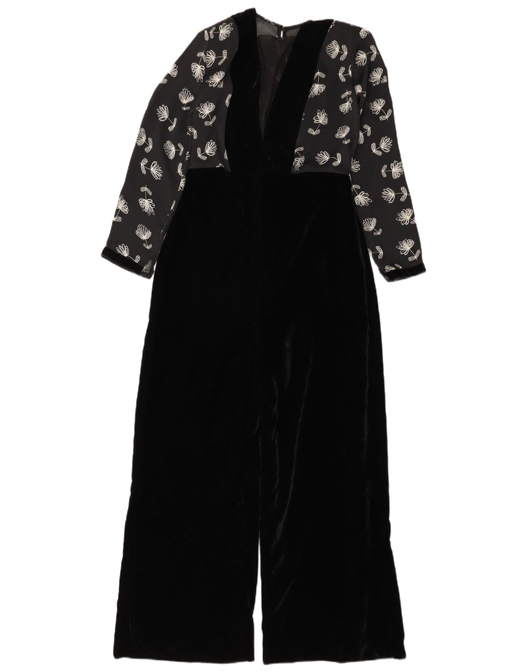 Vintage Damen Velours Overall UK 12 Medium Schwarz Floral Polyester