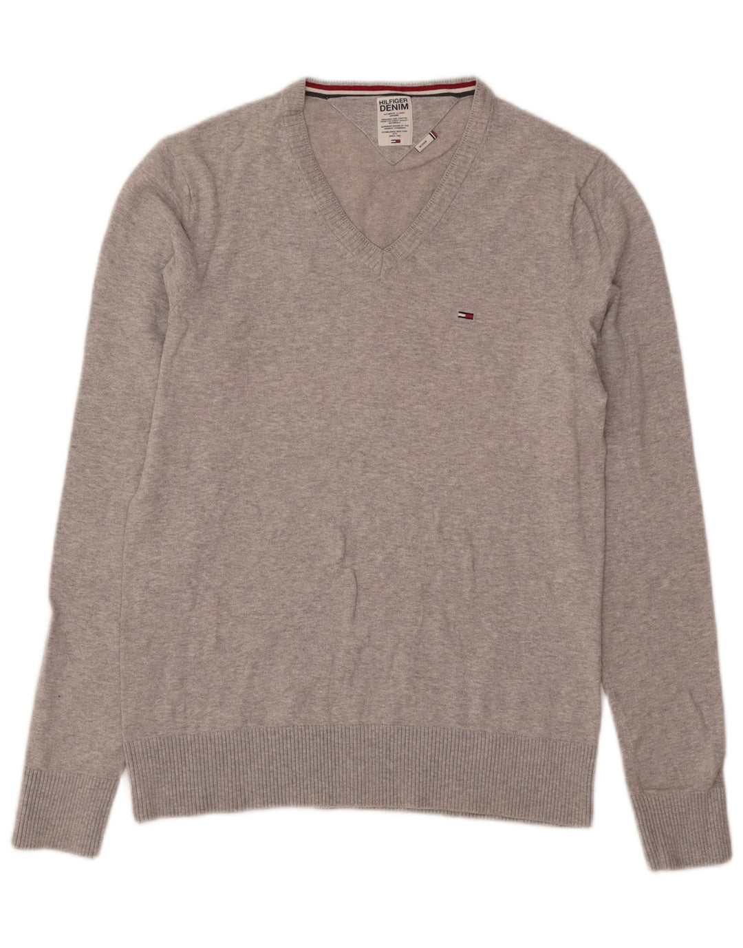 Tommy Hilfiger Herren-Pullover mit V-Ausschnitt aus mittelgrau gefleckter Baumwolle