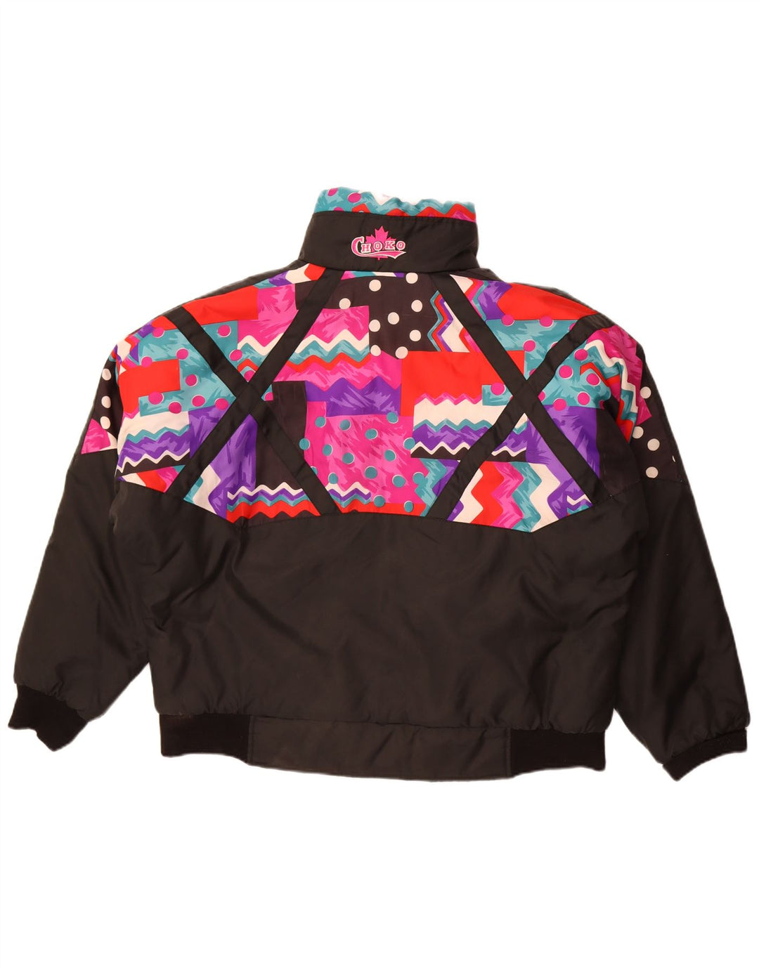 Choko Damen Übergroße wattierte Jacke UK 16 Large Schwarz Geometrisch Retro