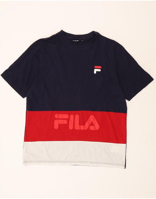 Fila Herren Grafik T-Shirt Top XL Marineblau Colourblock Baumwolle