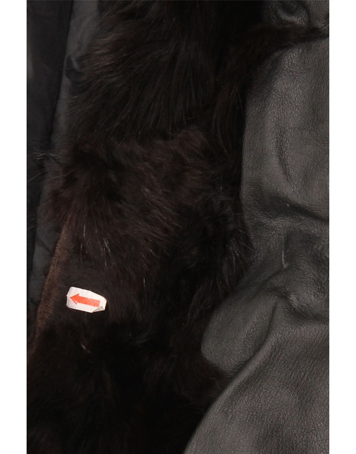 Vintage Damen Pelzlederjacke UK 14 Medium Schwarz