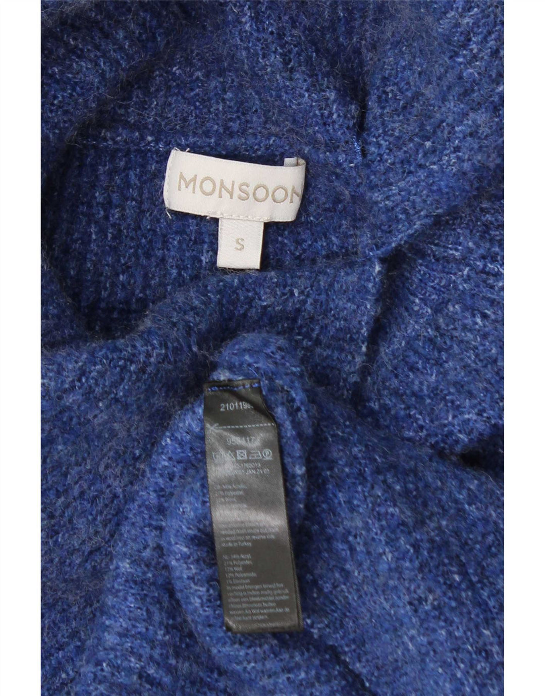 Monsoon Rollkragenpullover für Damen, Gr. 10, Small, Blau, Acryl