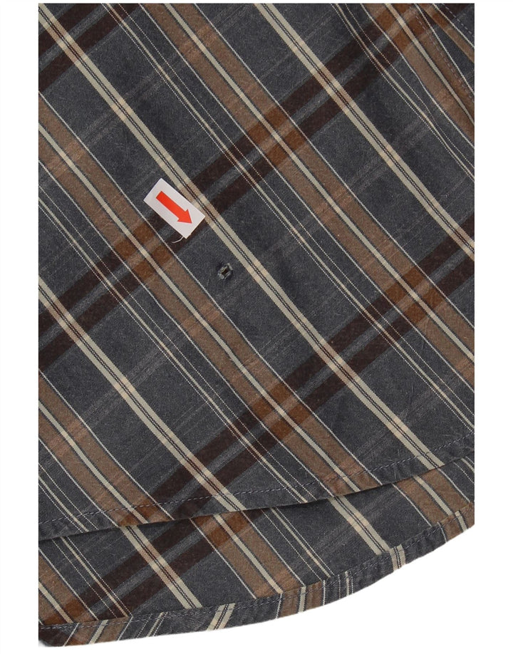 HENRY COTTONS Mens Shirt Size 41 16 Large Navy Blue Check Cotton