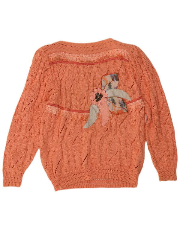 Vintage Damen Pullover mit grafischem U-Boot-Ausschnitt, IT 42, Mittelorange
