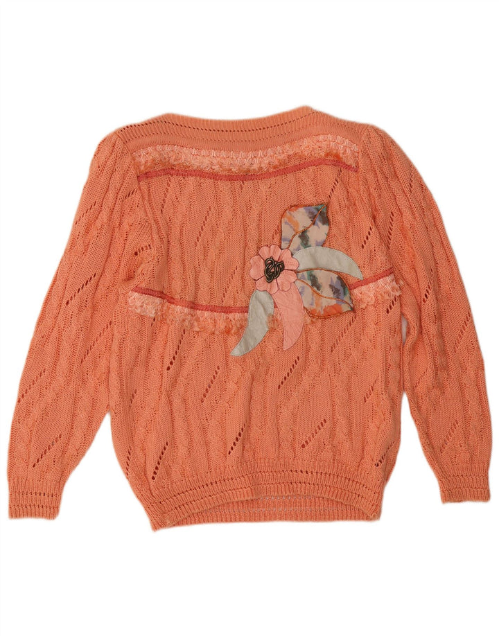 Vintage Damen Pullover mit grafischem U-Boot-Ausschnitt, IT 42, Mittelorange