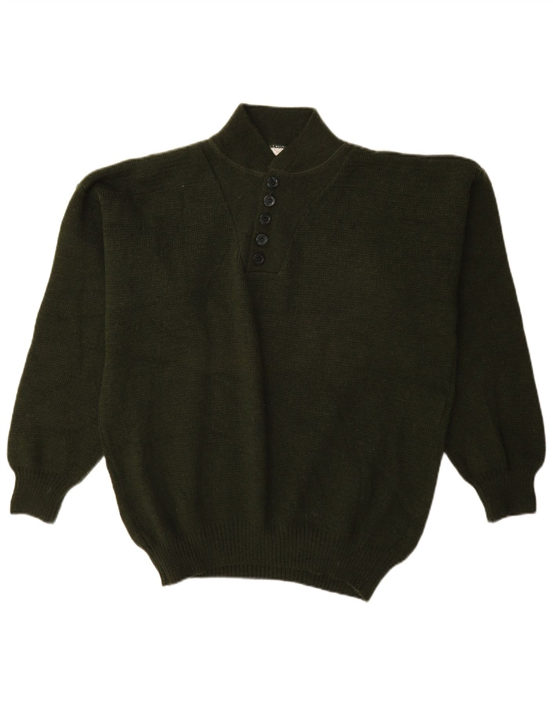 VINTAGE Herren-Pullover mit Knopfkragen, mittelgroßes Khaki-Acryl