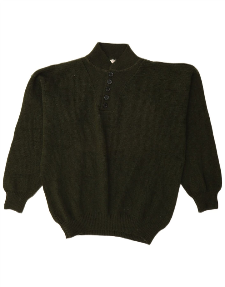 VINTAGE Herren-Pullover mit Knopfkragen, mittelgroßes Khaki-Acryl