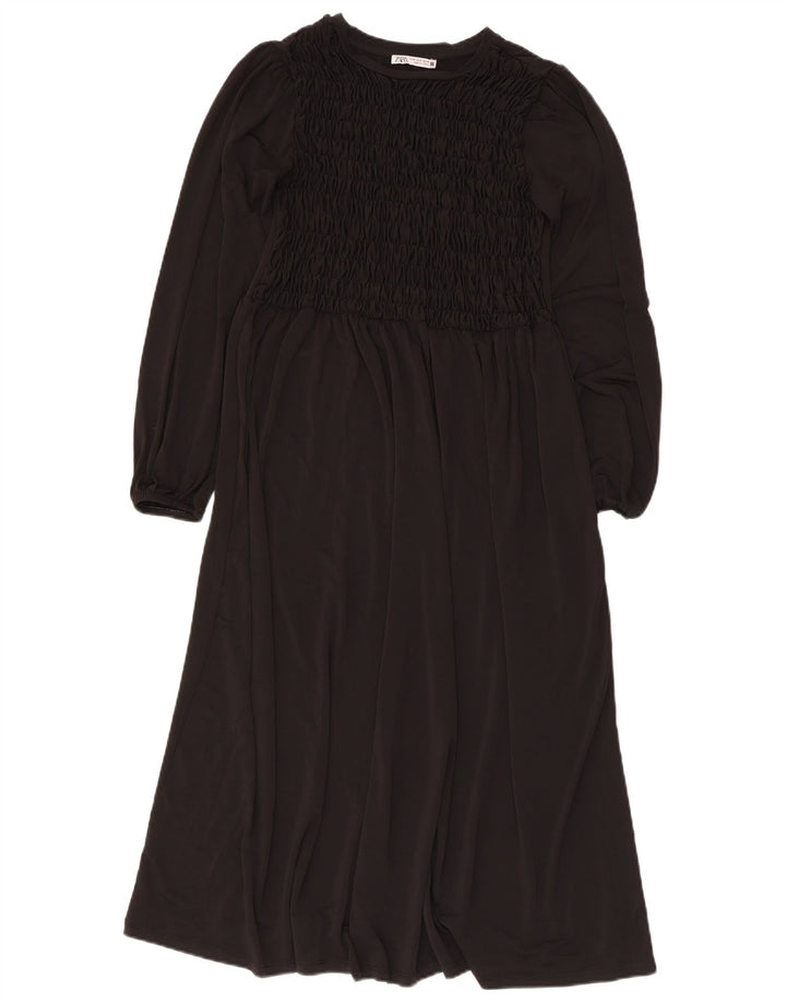 Zara Damen Langarm-Maxikleid UK 12 Medium Schwarz