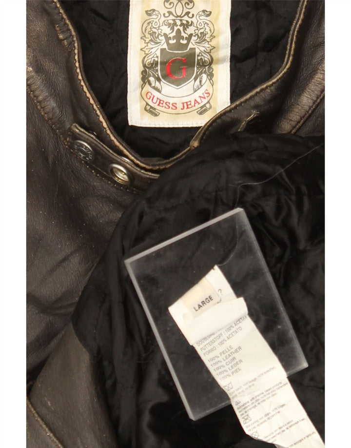 GUESS Herren Leder Racer Jacke UK 40 Großes braunes Leder