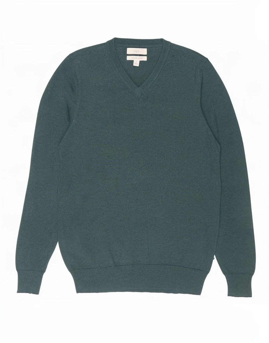 Marks & Spencer Herren-Pullover mit V-Ausschnitt, Größe S, grüne Baumwolle