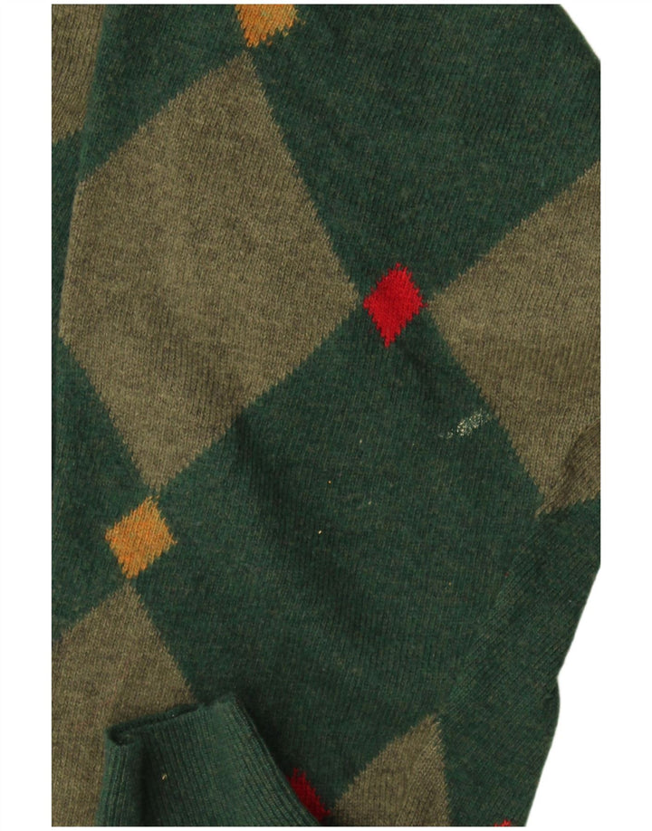 Andrea Fenzi Herren-Pullover mit V-Ausschnitt IT 50 Mittelgrün Argyle/Diamant