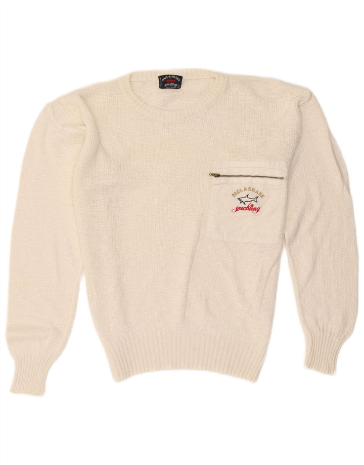 Paul & Shark Herren-Pullover mit Rundhalsausschnitt, Größe L, gebrochenes Weiß