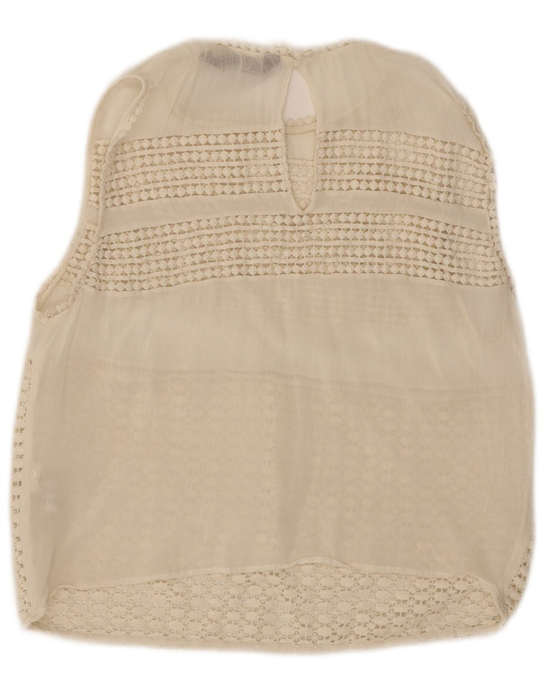 Zara Damen Crop Ärmelloses Spitzenblusenoberteil UK 12 Mittelweißes Polyester