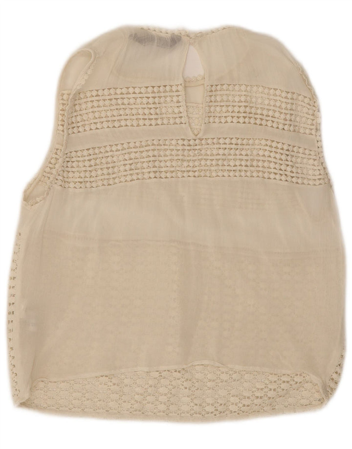 Zara Damen Crop Ärmelloses Spitzenblusenoberteil UK 12 Mittelweißes Polyester