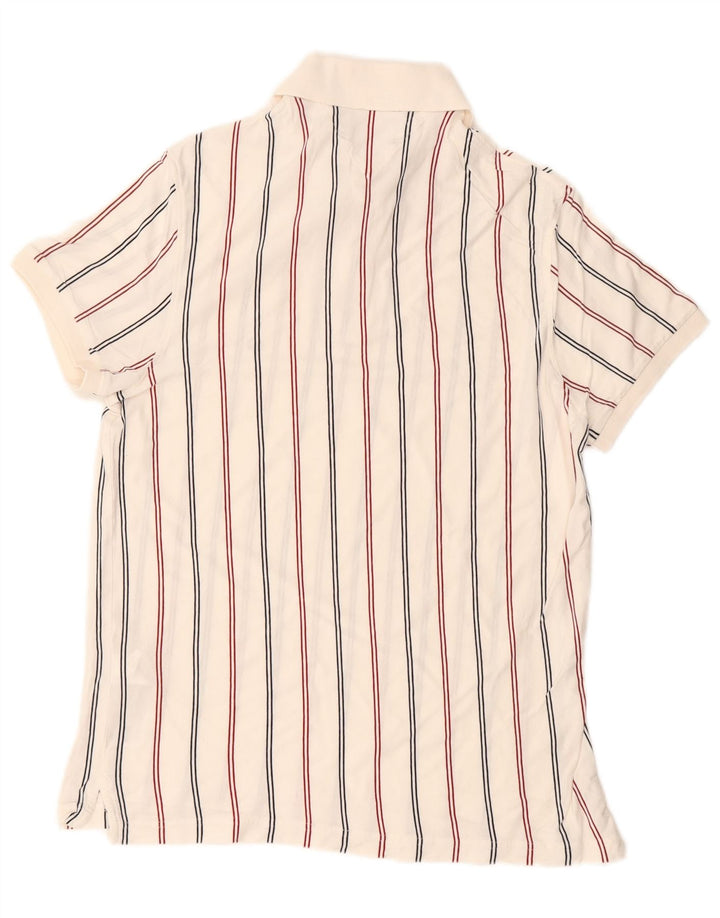 TOMMY HILFIGER Mens Regular Fit Polo Shirt Medium White Striped Cotton