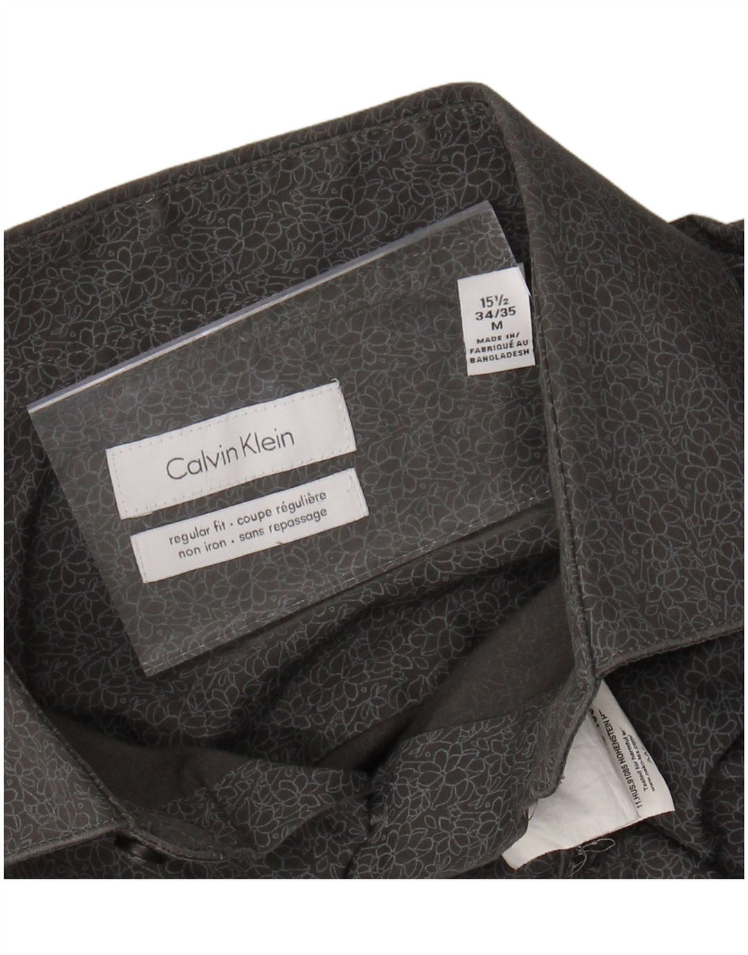 CALVIN KLEIN Herren-Hemd mit normaler Passform, Größe 15 1/2, Mittelgrau mit Blumenmuster