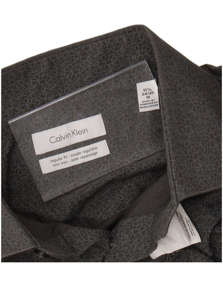 CALVIN KLEIN Herren-Hemd mit normaler Passform, Größe 15 1/2, Mittelgrau mit Blumenmuster